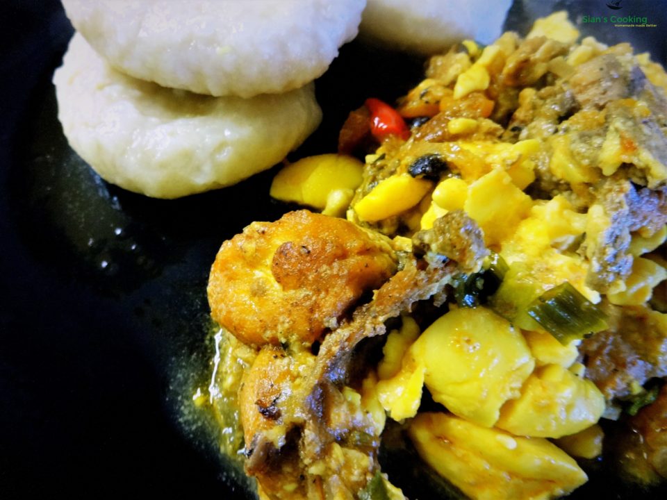 brown stew chicken with ackee