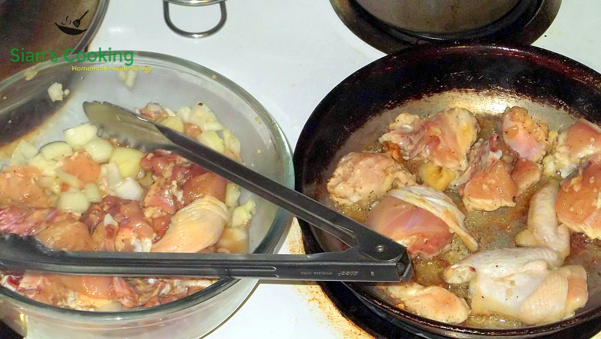 Making Jamaican style brown stew chicken