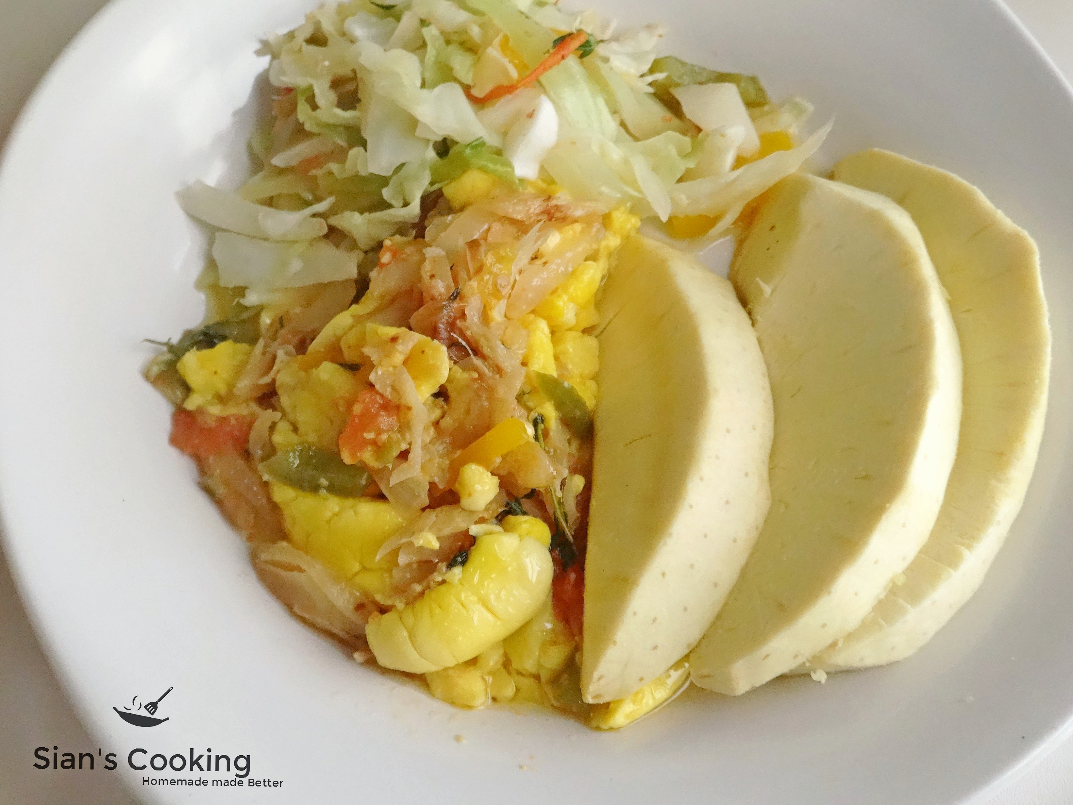 ackee and saltfish with roast breadfruit
