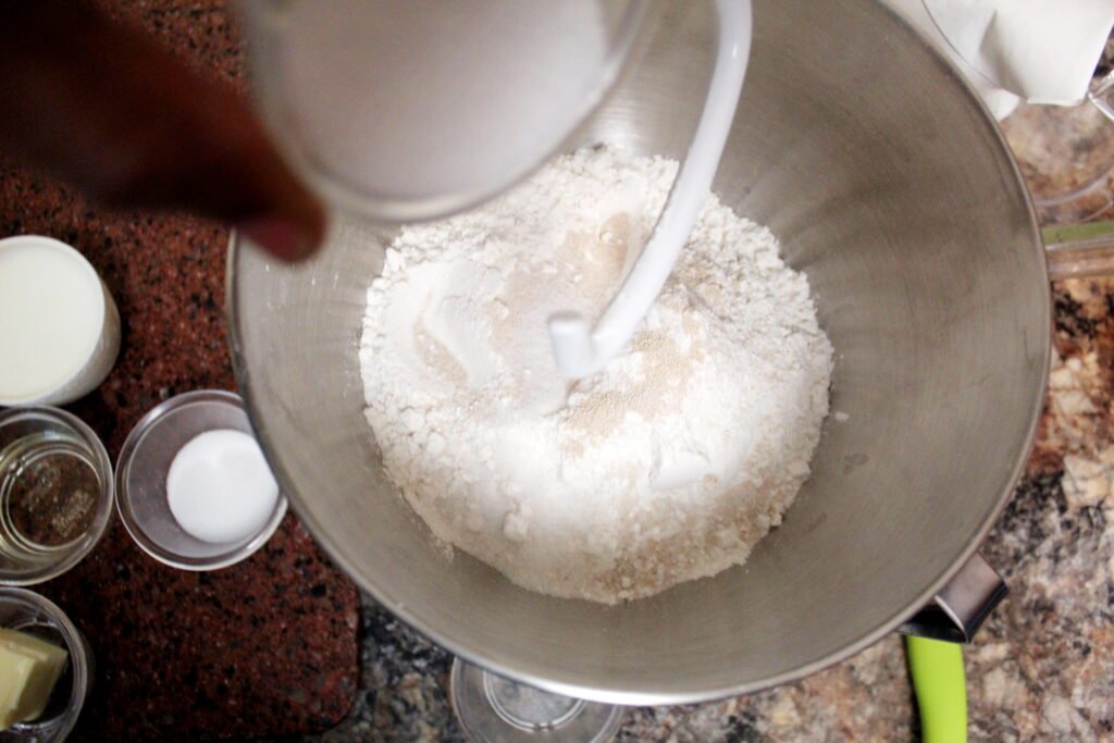 hardough bread dry ingredients in mixer